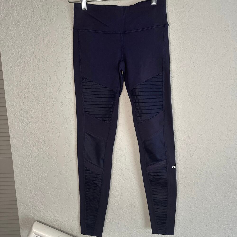 Alo Yoga Navy Blue Moto Leggings Mesh Panels Pilates Yoga Relaxation Loungewear